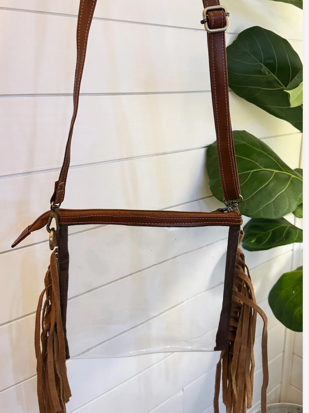 Clear Crossbody Fringe Bag in Brown